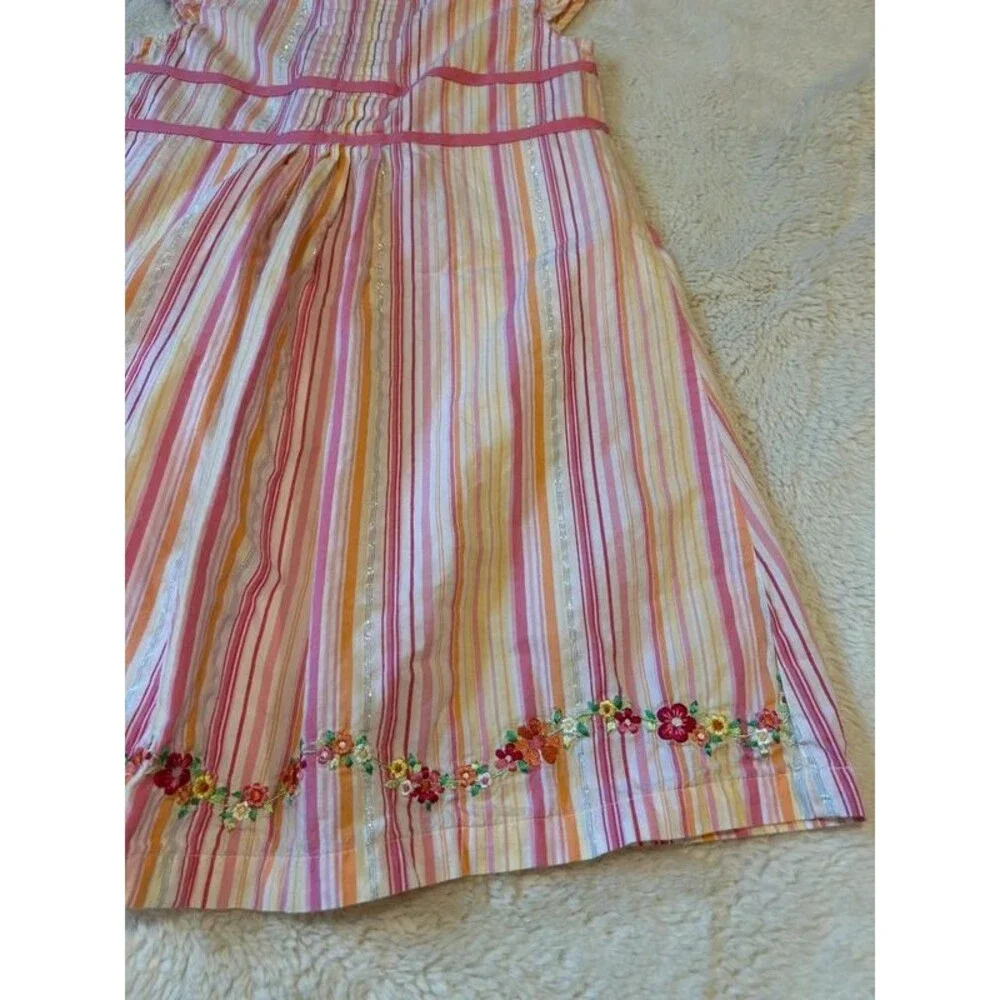 Y2K Vintage Carter's Girls 6 Pink Striped Embroidered Flowers Cap Sleeve Dress